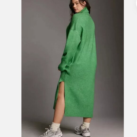 NWT Anthropologie 1X Turtleneck Sweater Cocoon Midi Dress Daily Practice Green - Picture 3 of 8